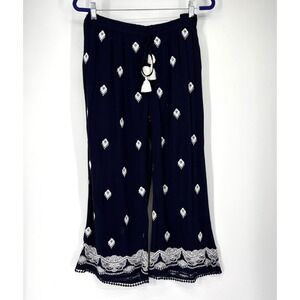 Sundance Blue & White Embroidered Giselle Cropped Dream Pants Petite Large